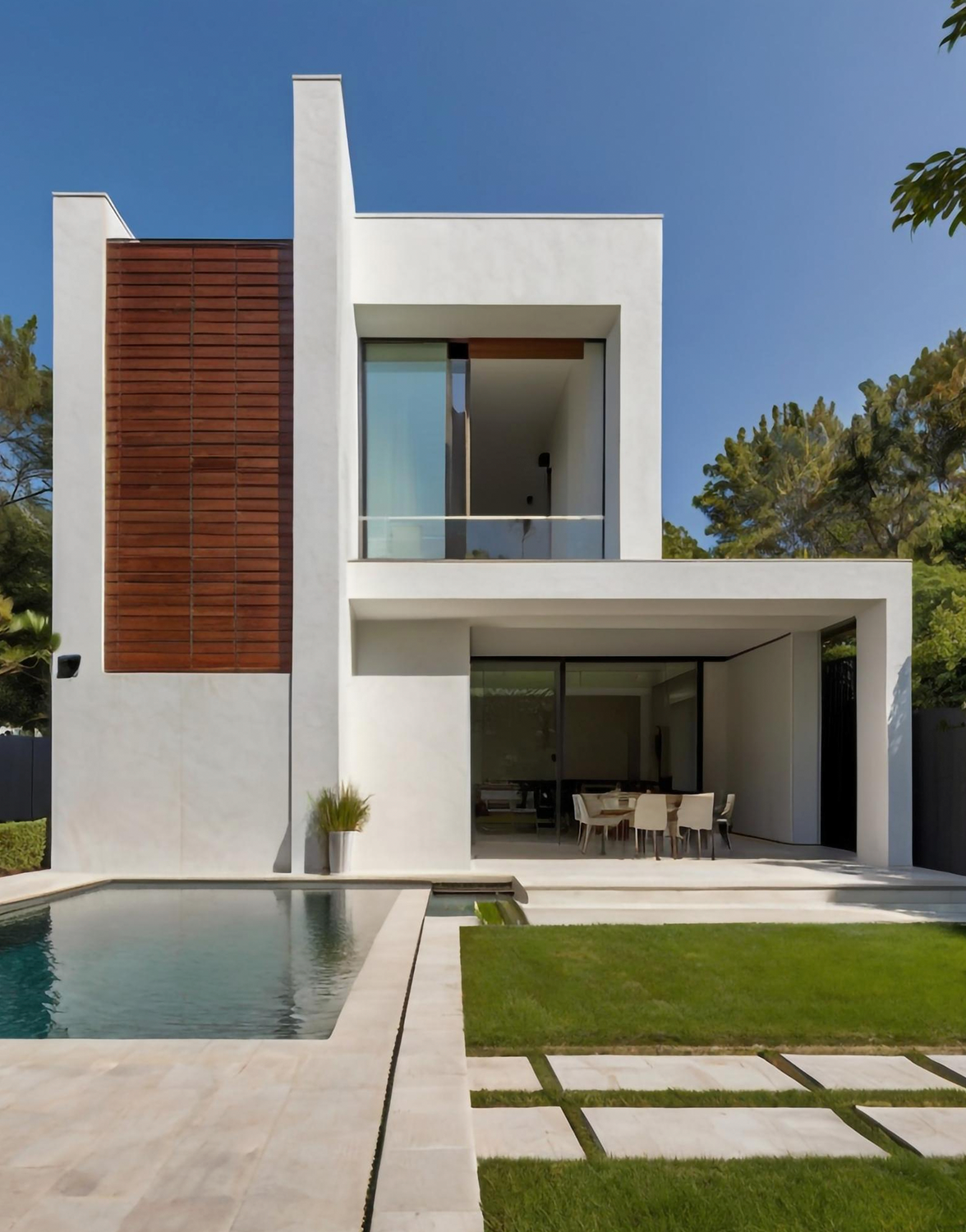 Render de vivienda unifamiliar con piscina exterior